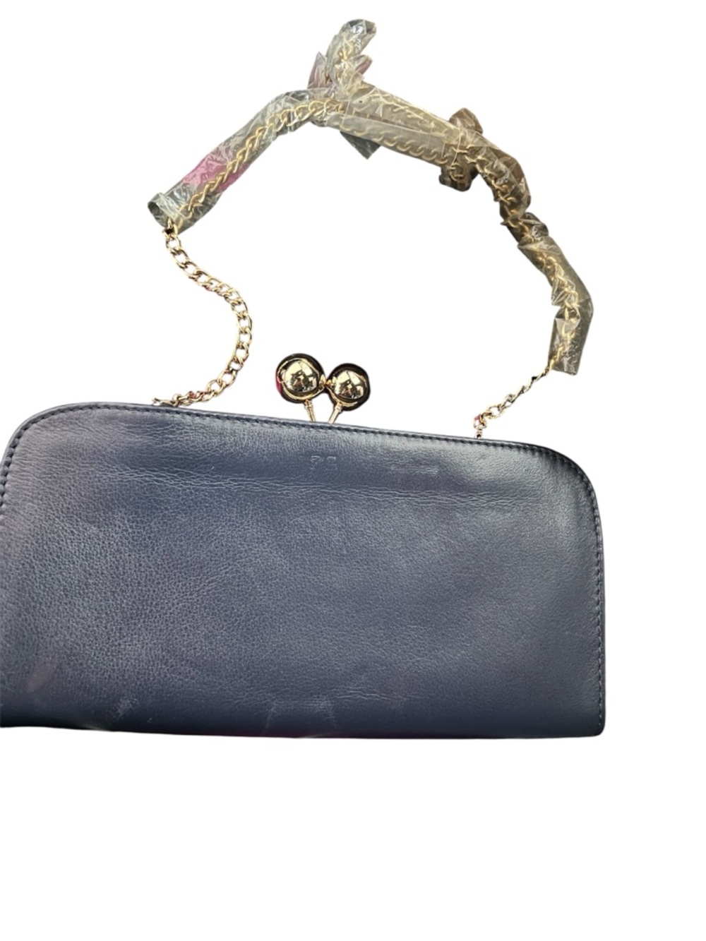 Mark & Graham Navy Leather Kiss-Lock wallet Clutch Bag